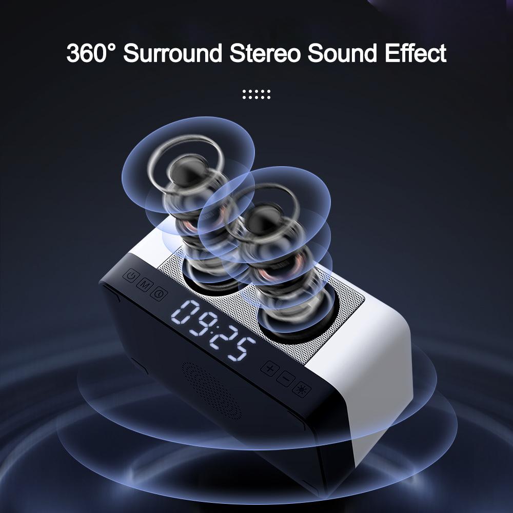 Đồng hồ báo thức đa năng Đèn ngủ Đèn LED sạc không dây 10W Đèn khí quyển Loa Bluetooth Đèn bàn Âm thanh cho điện thoại thông minh Màu sắc: 1