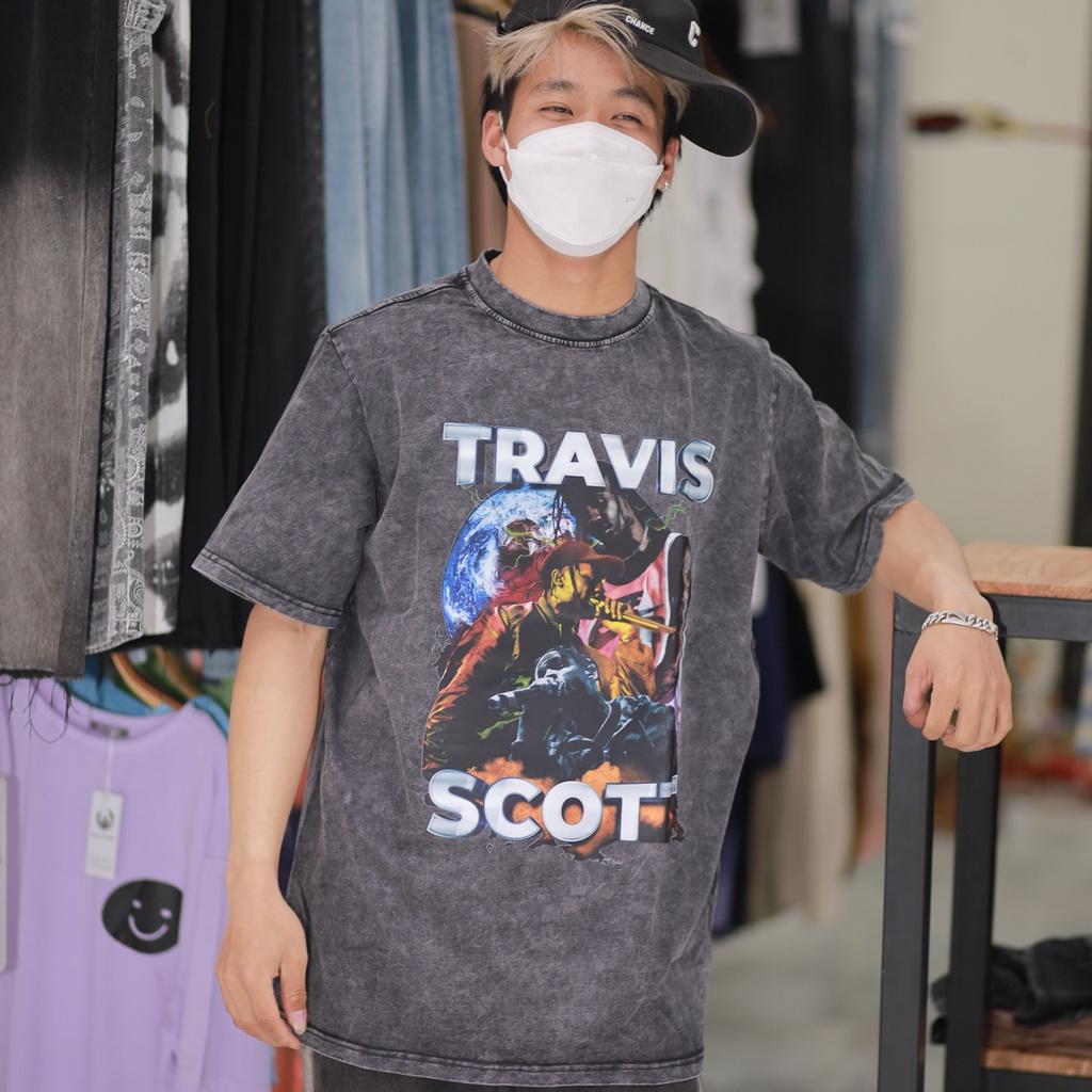 Áo thun loang đen nam nữ TRAVISSCOTT chất liệu cotton 100% mát mẻ kiểu dáng unisex