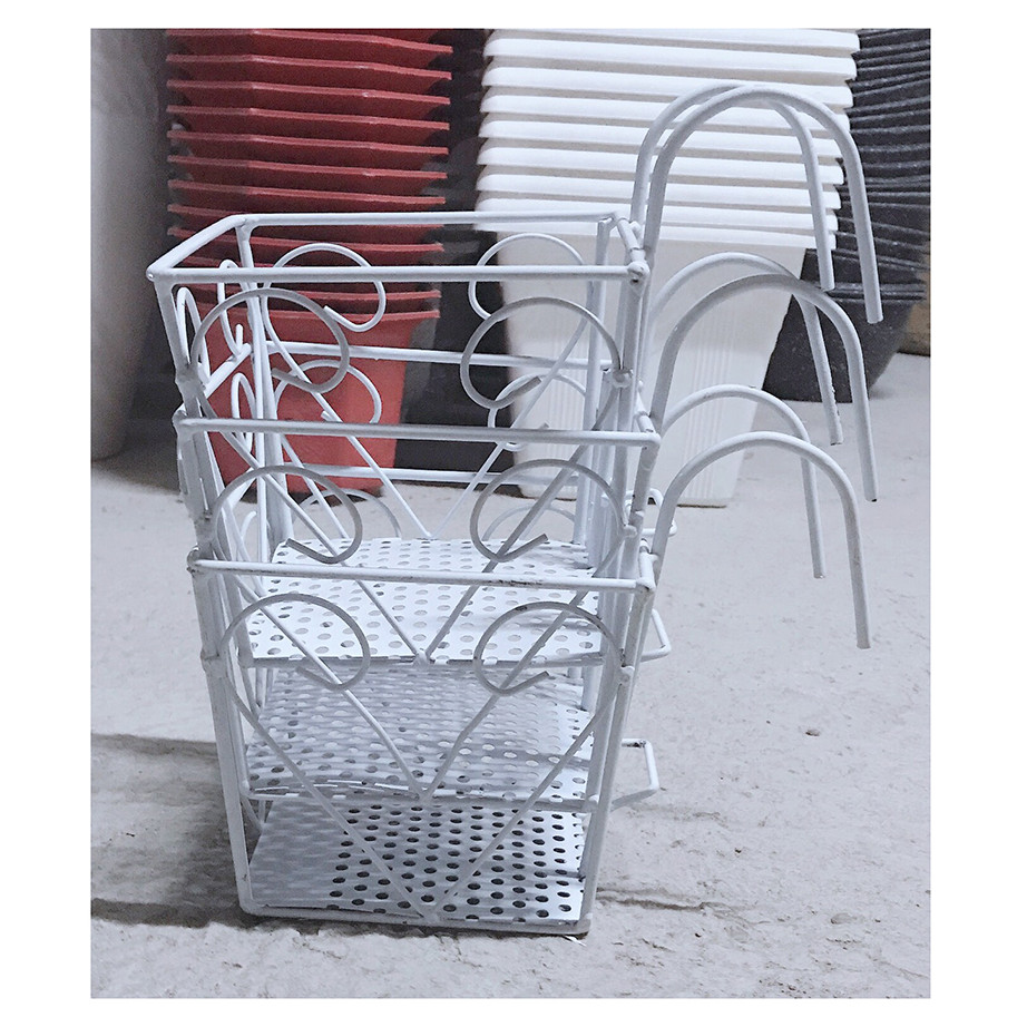 3 Giỏ Sắt 16x14cm Hình Vuông - Màu TRẮNG Treo Chậu Hoa Lan can Ban Công