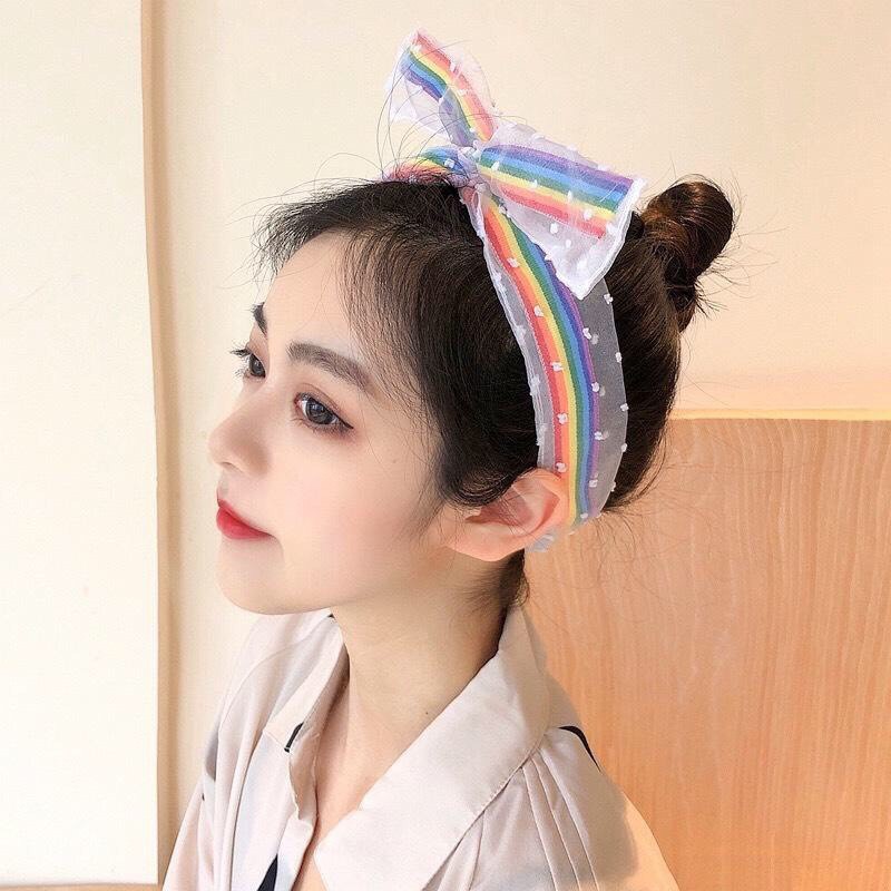 Băng Đô Cài Tóc Đa Năng Họa Tiết Cầu Vồng Xinh Xắn