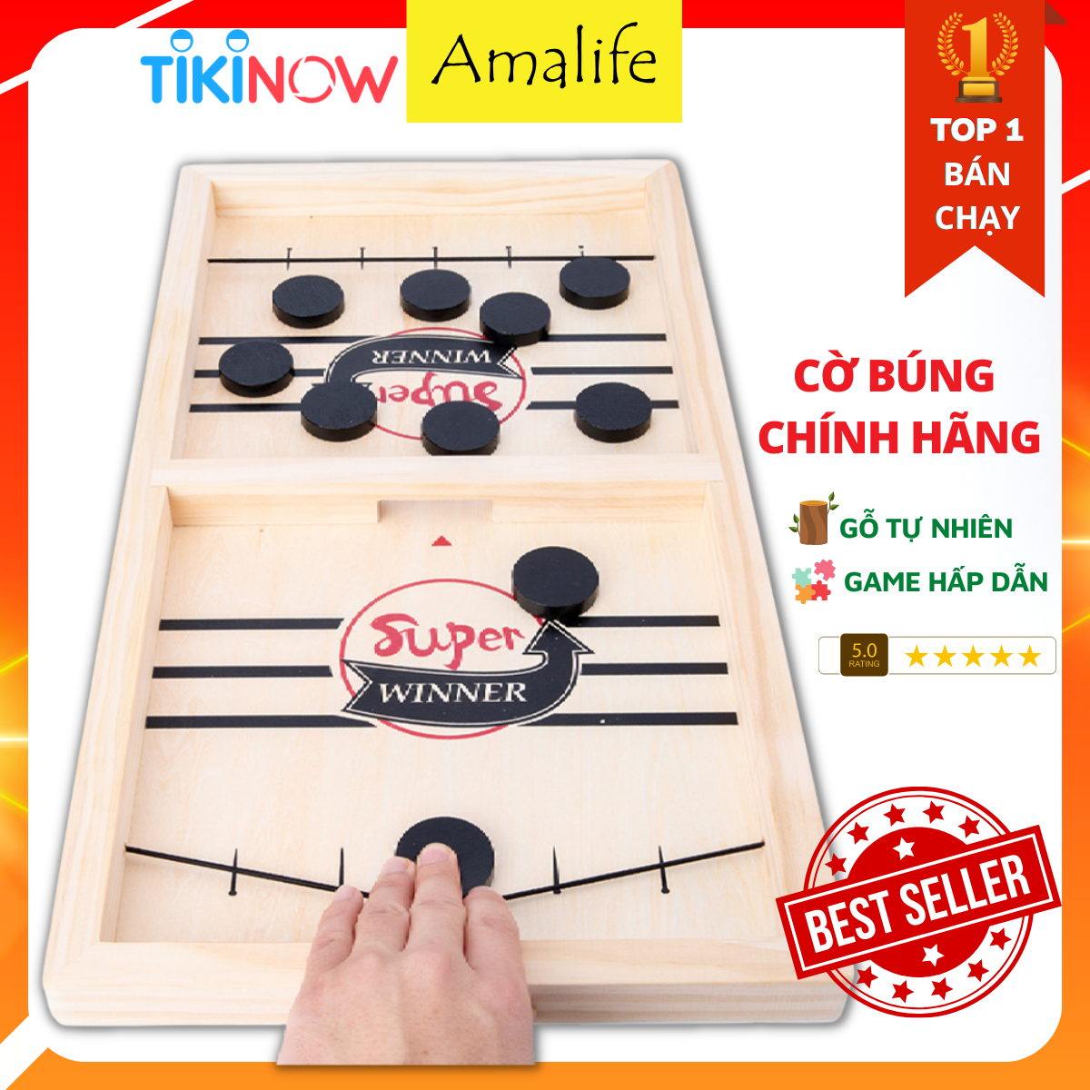 Cờ Búng Bắn Bi Xuyên Lỗ Đối Kháng Chính Hãng Amalife - Chọn Size - Foosball Winner, Sling Puck – Bộ Cờ Ice Hockey Bằng Gỗ Cao Cấp