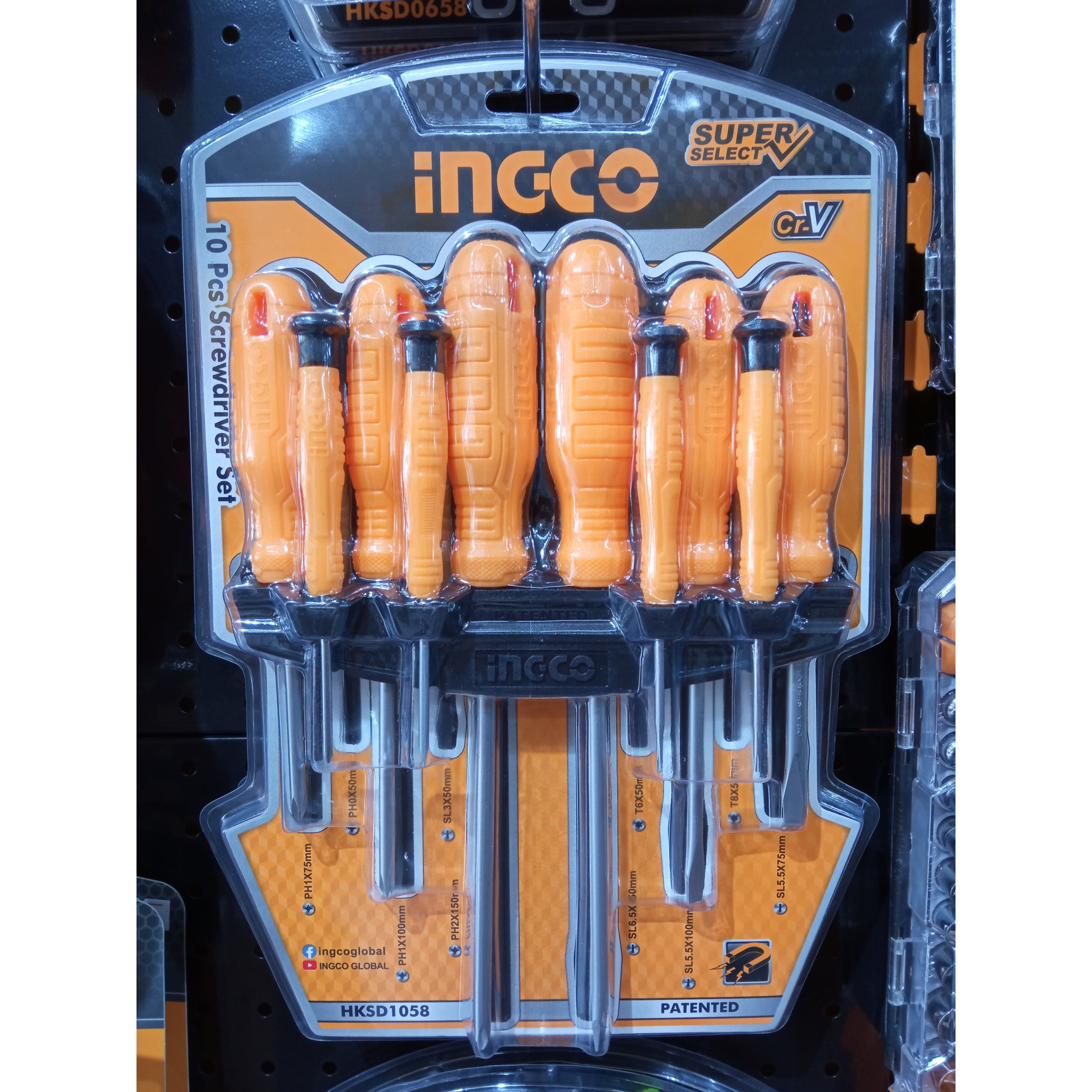 Bộ 10 tua vít dẹp, bake, sao và tua vít chính xác ingco HKSD1058