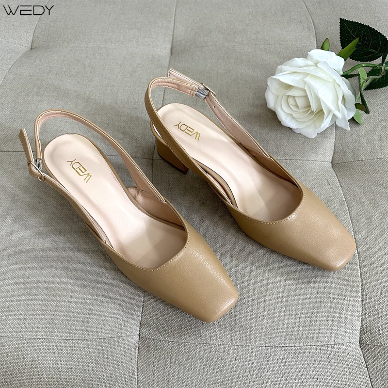 [HÌNH THẬT]Giày Cao Gót Slingback WEDY Mũi Vuông 5 Phân, Giày công sở Nữ Cao Gót Màu Đen WD2311