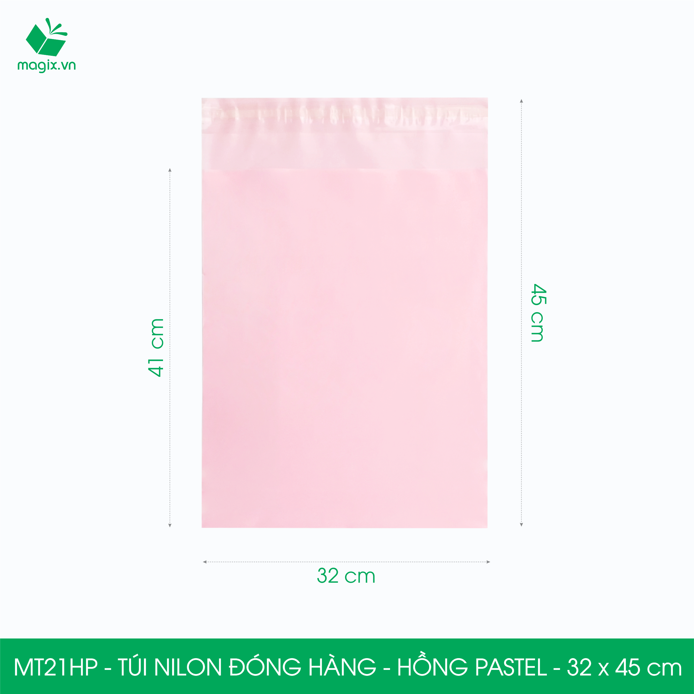 MT21HP - 32x45 cm  - Túi nilon gói hàng - 200 túi niêm phong đóng hàng màu hồng pastel