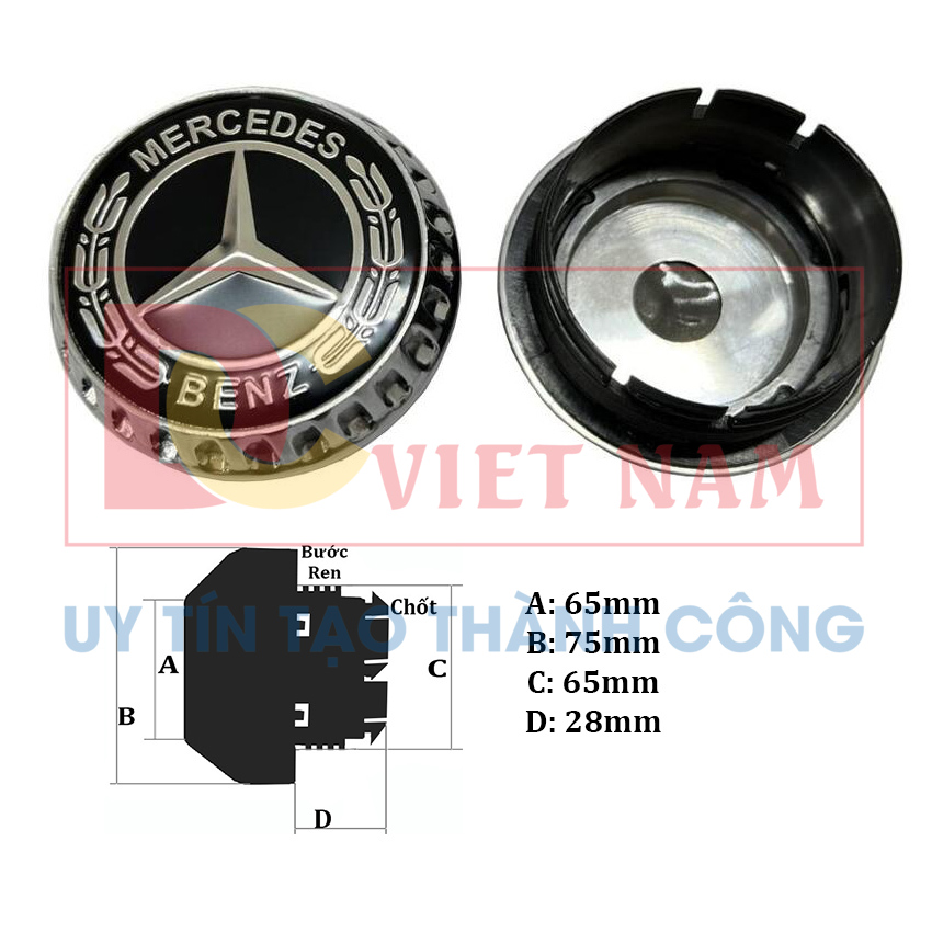 Logo chụp mâm, ốp lazang bánh xe ô tô Mercedes và Maybach WH3 - Chân cài dạng ren chốt làm từ Nhựa ABS và Hợp kim nhôm cao cấp