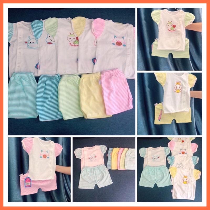 Đồ bộ cộc tay bé gái sơ sinh cài vai , đồ bộ sơ sinh 100% cotton
