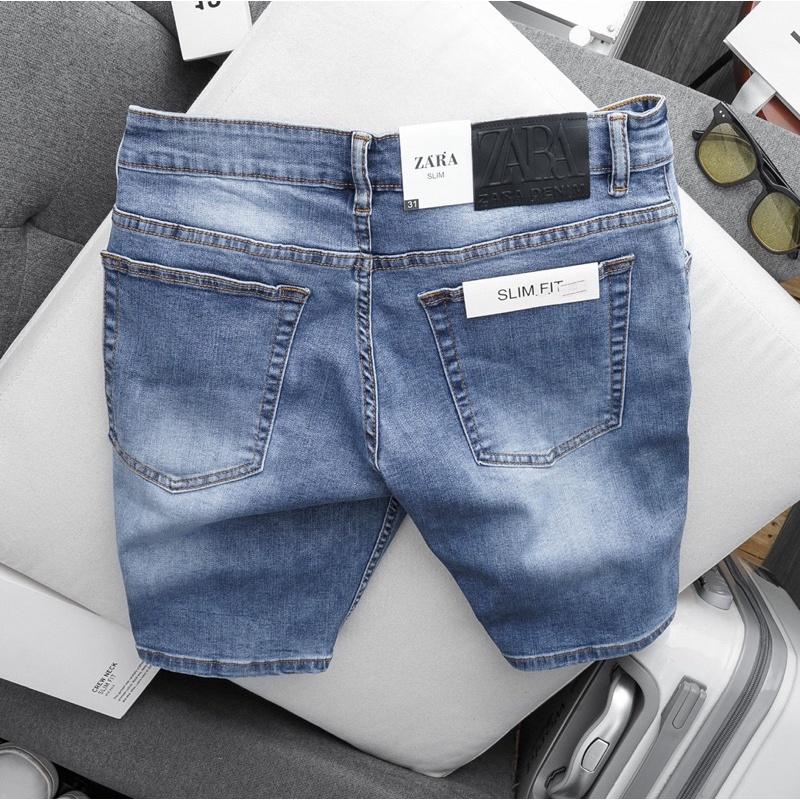 Quần short jean nam có big size 100kg màu xanh đậm co giãn xuất dư