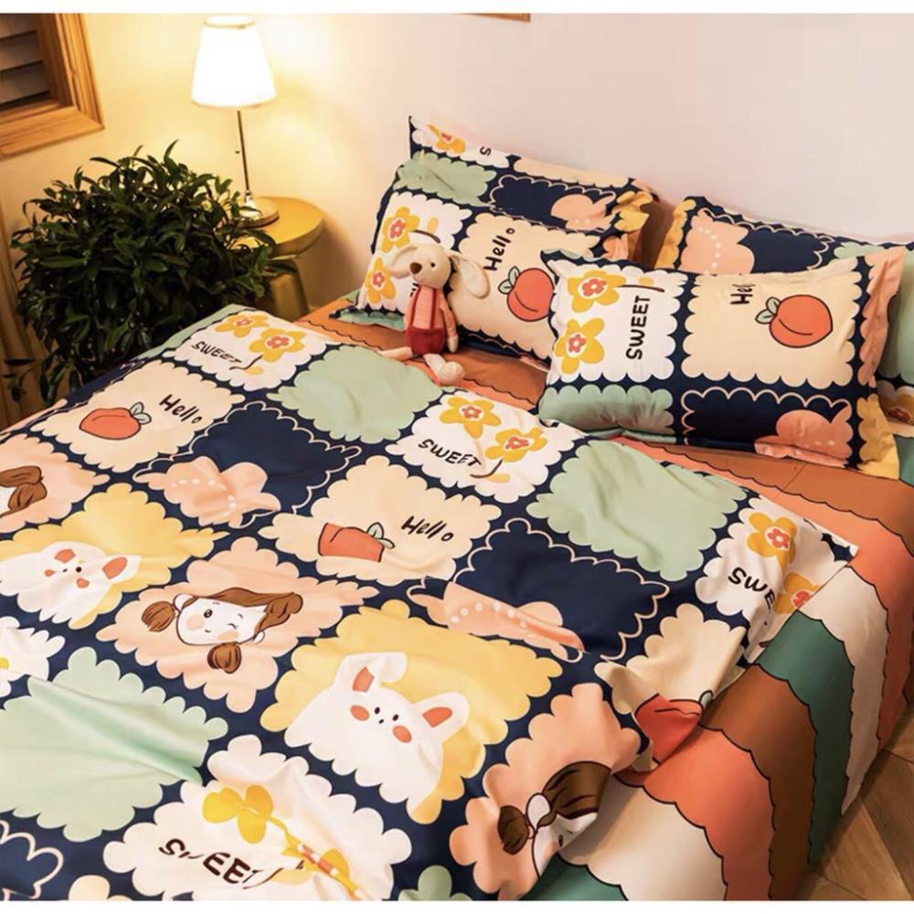Bộ chăn ga gối cotton poly - mẫu cô gái hello