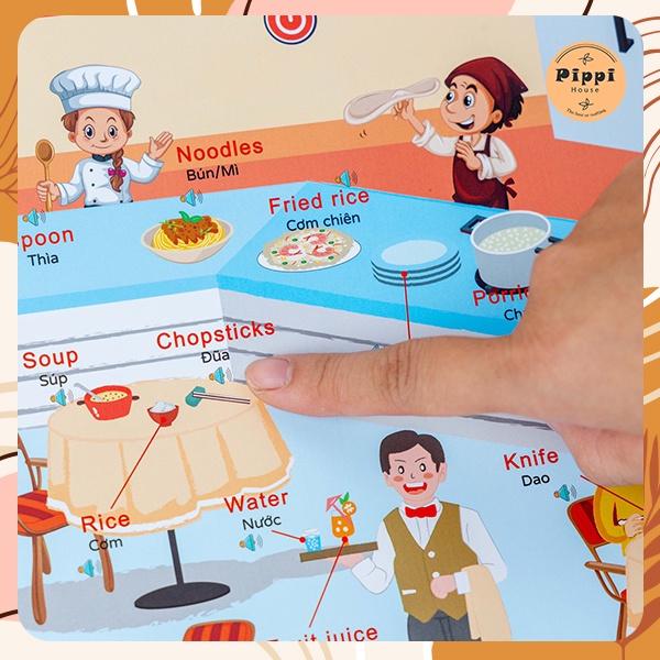 Sách âm thanh 900 nút song ngữ Anh Việt Hopkids 51 trang + 48 bài hát tiếng Anh kèm dây sạc