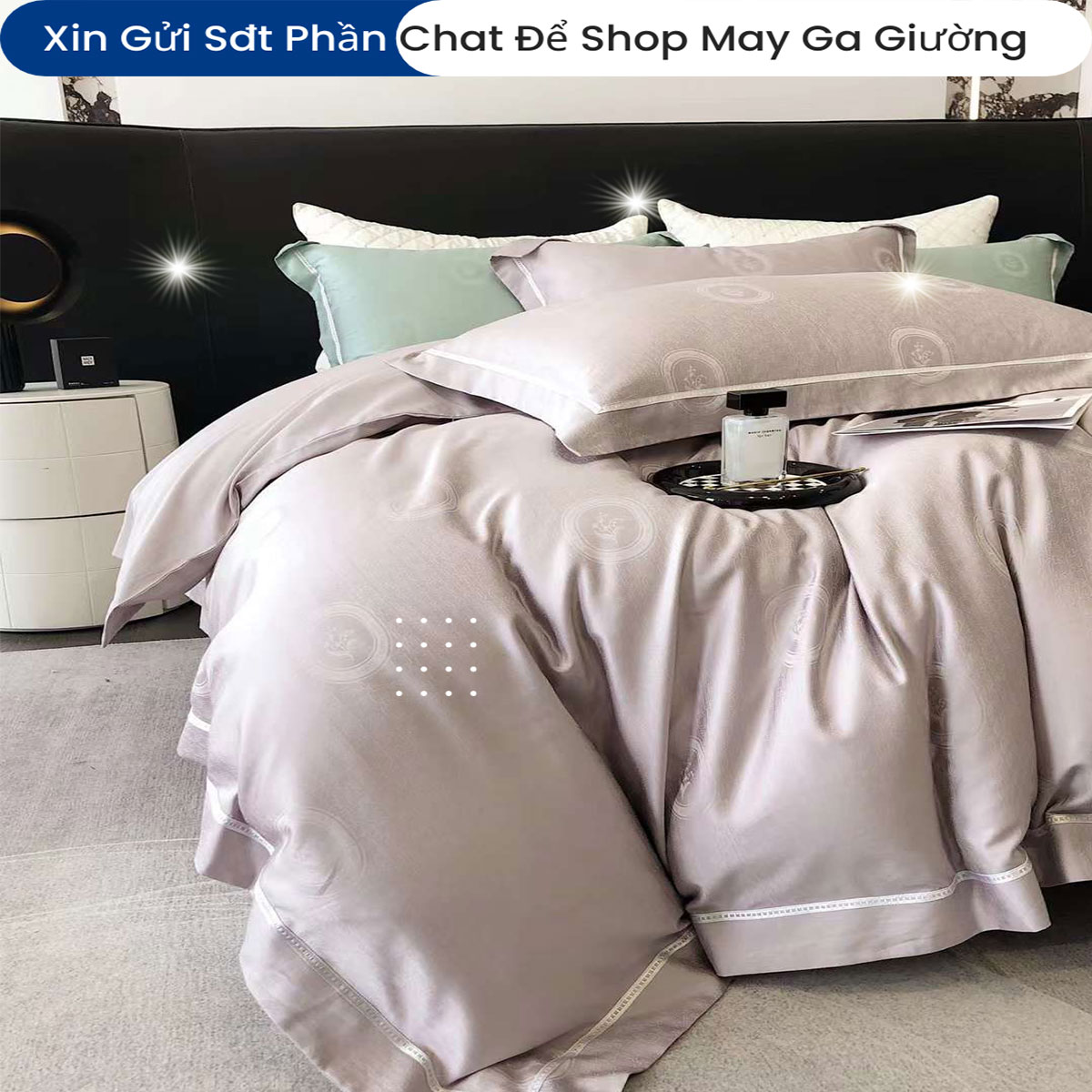 Bộ Chăn Ga Gối Đệm Lụa Tencel 100s Màu Trơn 5 Món ANNA NGUYÊN Cao Cấp Chăn Chần Bông Lụa Mềm  01