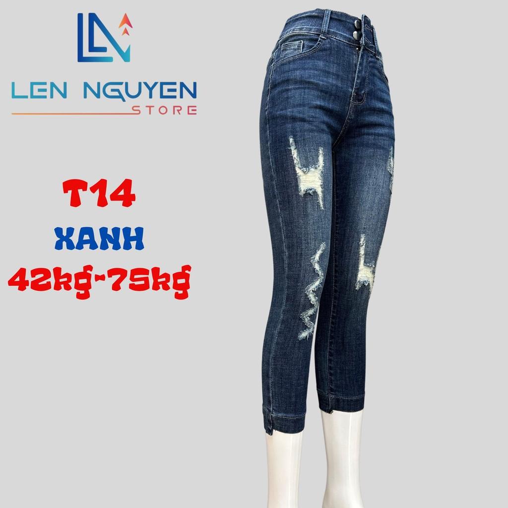 T14_Quần jean nữ, 9 tất, lưng cao, quần bò nữ dáng ôm, quần rin nữ có big size, cho 42kg đến 75kg,LEN NGUYEN STORE - Xanh Nhạt