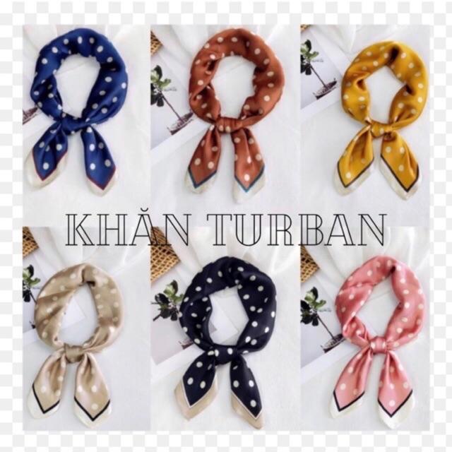 Khăn turban lụa vuông choàng cổ size 70x70cm thanh lịch phong cách nữ tính đa năng dùng làm áo yếm in chấm bi