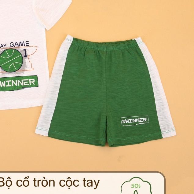 Bộ cộc tay bé trai 2-6 tuổi hình vợt tennis, Bộ hè cho bé hình ngộ nghĩnh vải cotton xước co giãn tốt thấm hút mồ hôi tốt