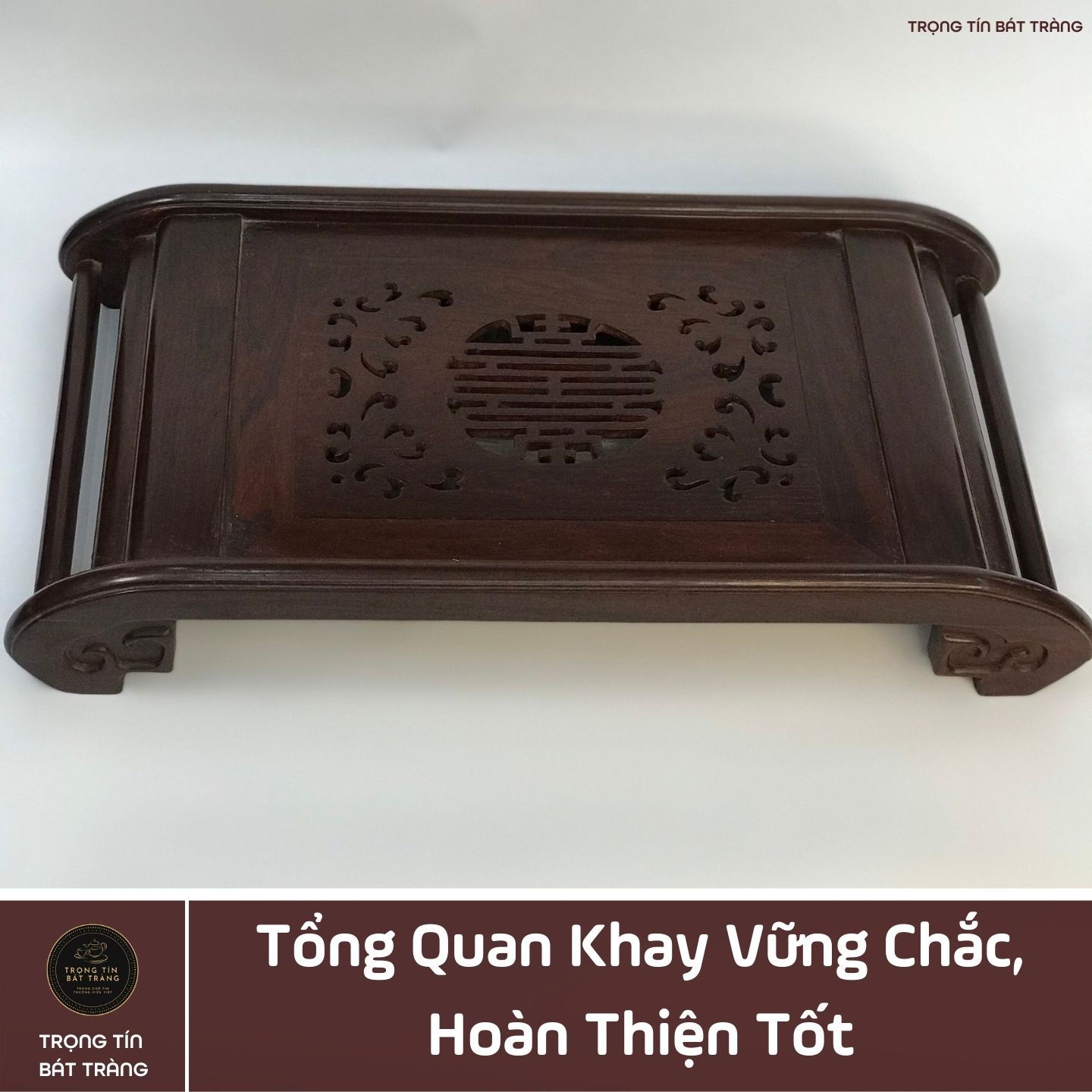 Khay Trà Gỗ Trắc Hình Chữ Nhật Kích Thước 47*26*7 cm KT 91