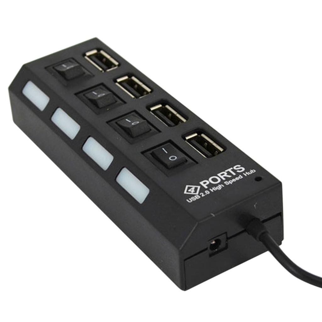 4-Port USB 2.0 Multi Charger High Speed Adapter ON/OFF Switch PC