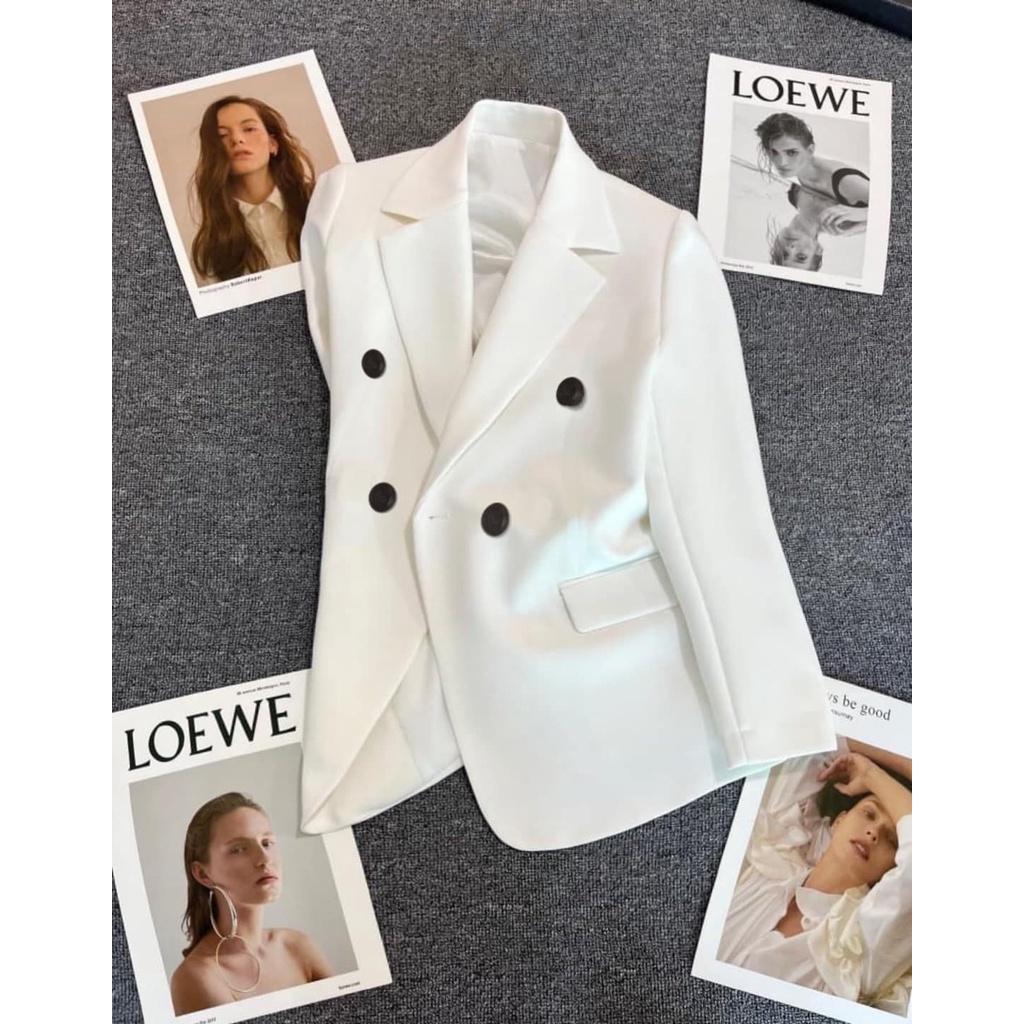 Áo blazer nữ áo vest dài tay khoác ngoài phong cách hàn quốc màu trắng 2 lớp