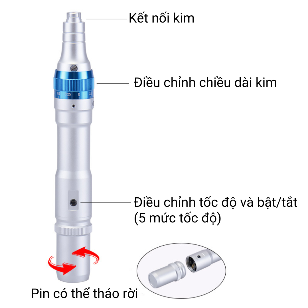 Máy Phi Kim Dr Pen A6, Máy Vi Kim Lăn Kim Cấy Tảo Cấy Phấn Tích Điện Hàn Quốc- Bảo Hành 12 Tháng