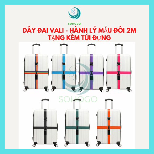 Dây Đai Vali Đôi 2M, Có Khóa Dùng Cho Vali Từ 20 - 32Inch Tặng Túi Đựng - Chọn Màu - Dây Buộc Dây Ràng Vali 2 Chiều, Bảo Vệ Hành Lý An Toàn - Xanh Dương