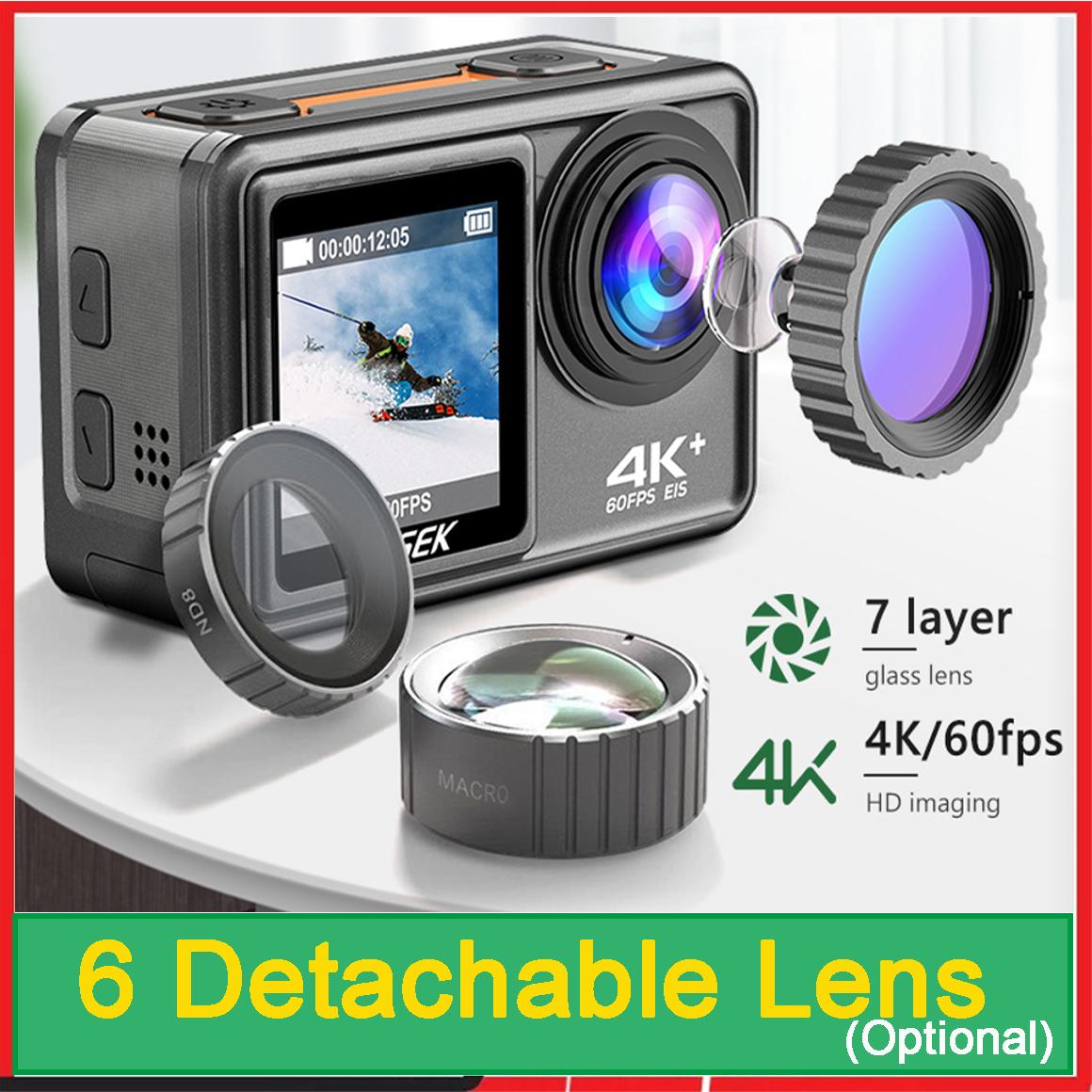 Camera hành động AUSEK S81ER Video 4K 60FPS EIS với ống kính lọc tùy chọn 24MP Zoom 1080P Webcam Vlog WiFi Camera thể thao có điều khiển từ xa