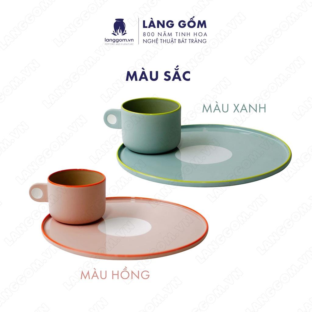 Set Cốc chấm quai + đĩa tròn - Kích thước: C6.1 x D8.5 cm - Gốm sứ Bát Tràng - langgom.vn