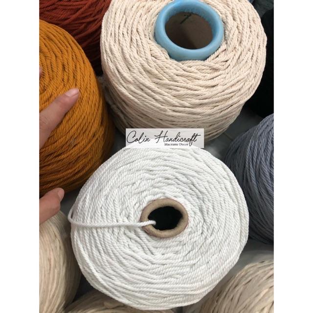 1kg dây thừng cotton trắng tinh, trắng ngà, kem size 3mm/4mm/5mm ( kèm ảnh thật và video)