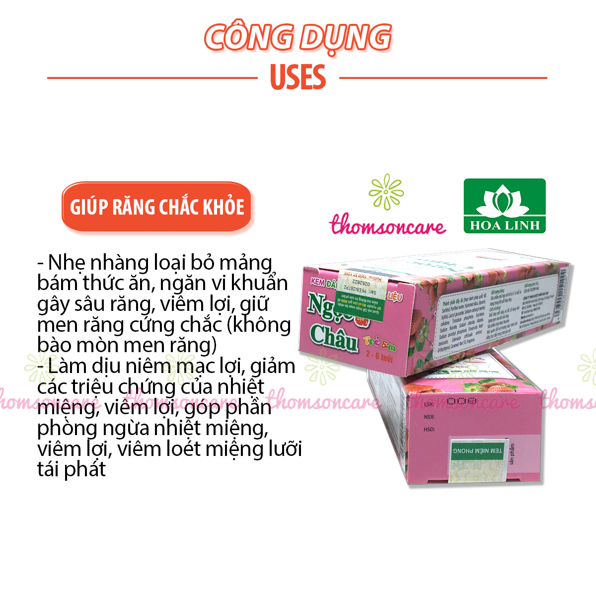 Kem đánh răng Ngọc Châu cho bé từ 2-6 tuổi hương dâu - Ngừa viêm lợi, nhiệt miệng cho trẻ giai đoạn mọc và thay răngg - Của dược Hoa Linh