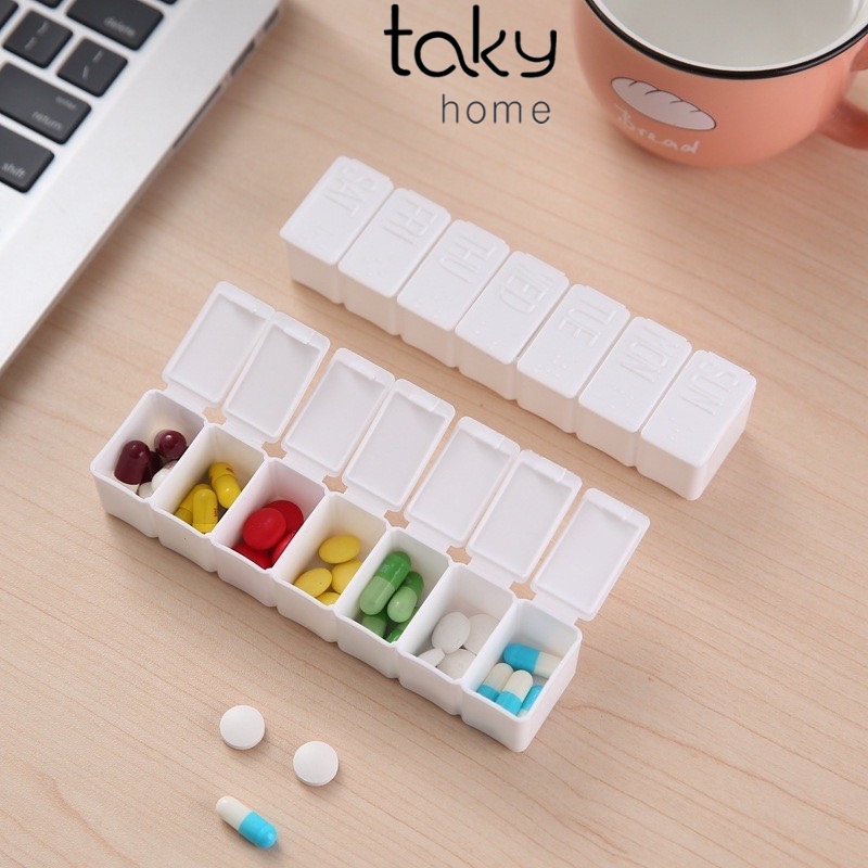 Hộp Đựng Thuốc, Chia Thuốc Trong Gia Đình Hàng Ngày Nhỏ Gọn, Tiện Dụng, Chia 7 Ngày Bằng Nhựa Trắng Dài - TakyHome 7125