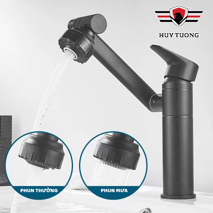 Vòi lavabo nóng lạnh 360 độ - Vòi lavabo xoay 360 độ thích hợp với chậu rửa mặt/rửa bát - Vòi Lavabo màu Đen mờ / Trắng sáng / Trắng sữa - Huy Tưởng