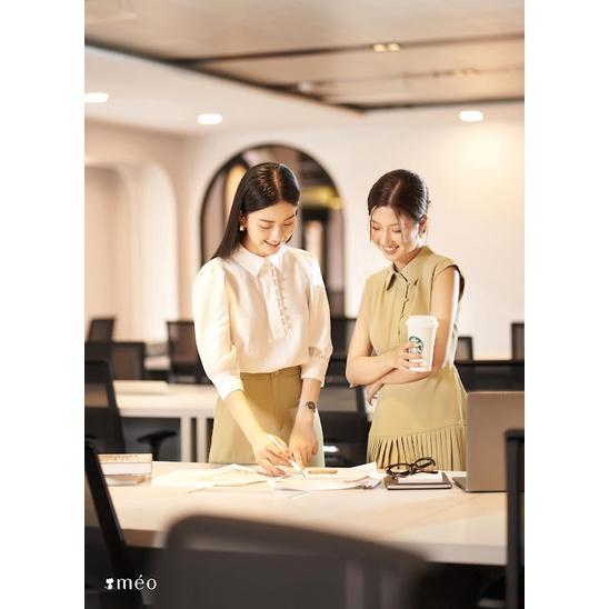 Váy liền nữ Méo shop phong cách công sở đầm không tay dáng xoè Hindi