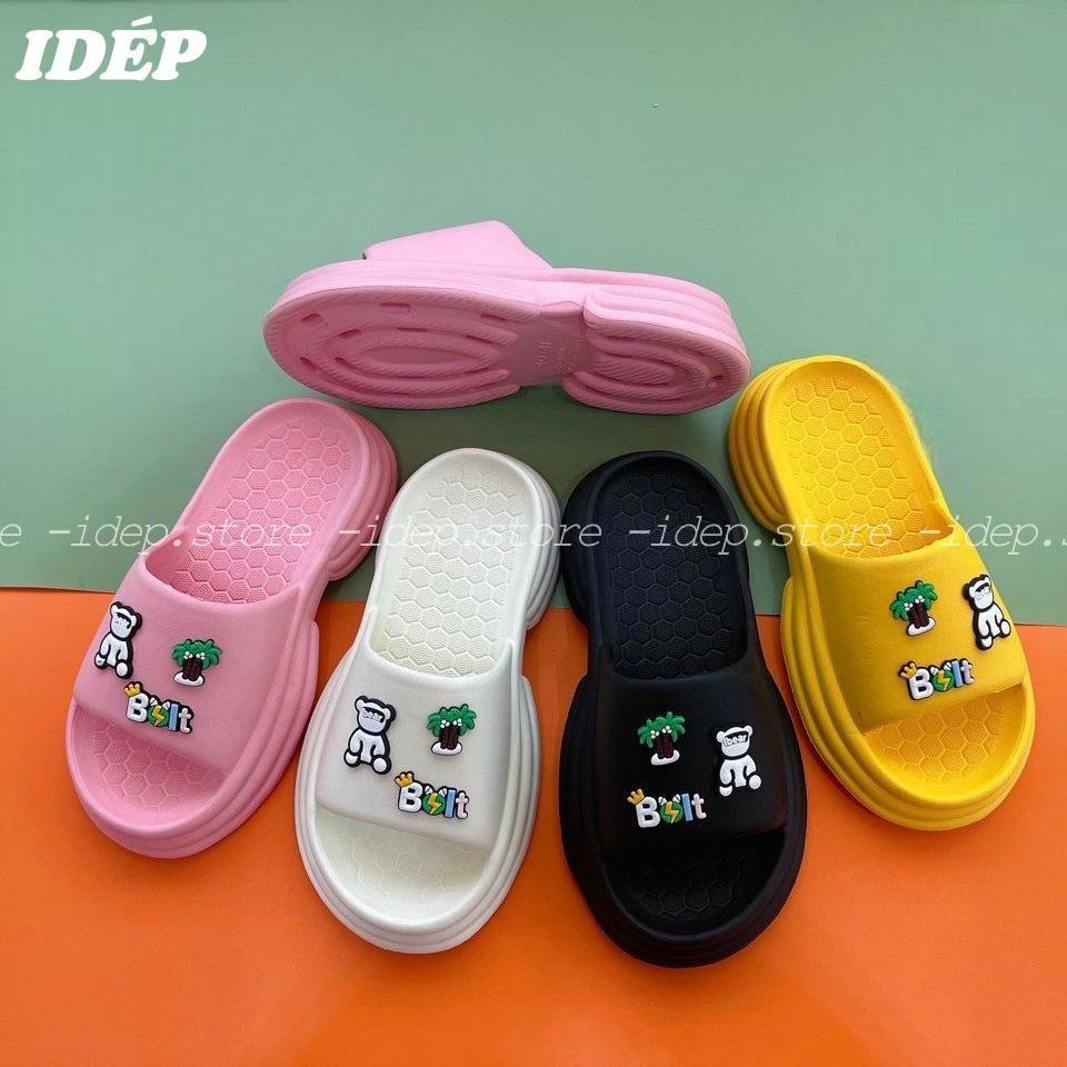 Dép bánh mì đám mây cao 4cm (gắn 6 sticker)nữ quai ngang cao su siêu mềm chống trơn đi trong nhà tắm iDÉP- D278