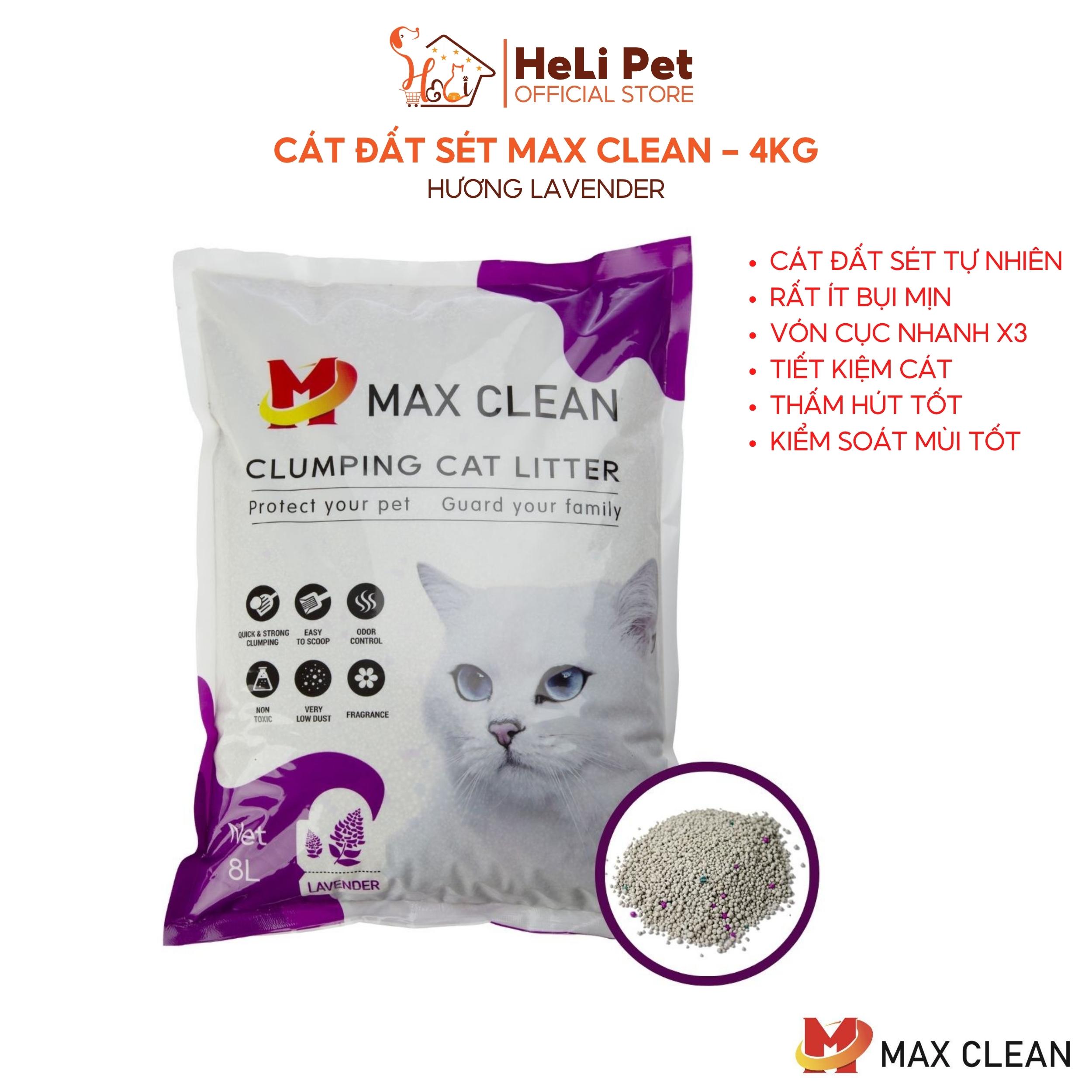 Cát Vệ Sinh Dùng Cho Khay Vệ Sinh, Máy Vệ Sinh Cho Mèo Max Clean Hương LAVENDER 4Kg Siêu Vón Siêu Ít Bụi- HeliPet