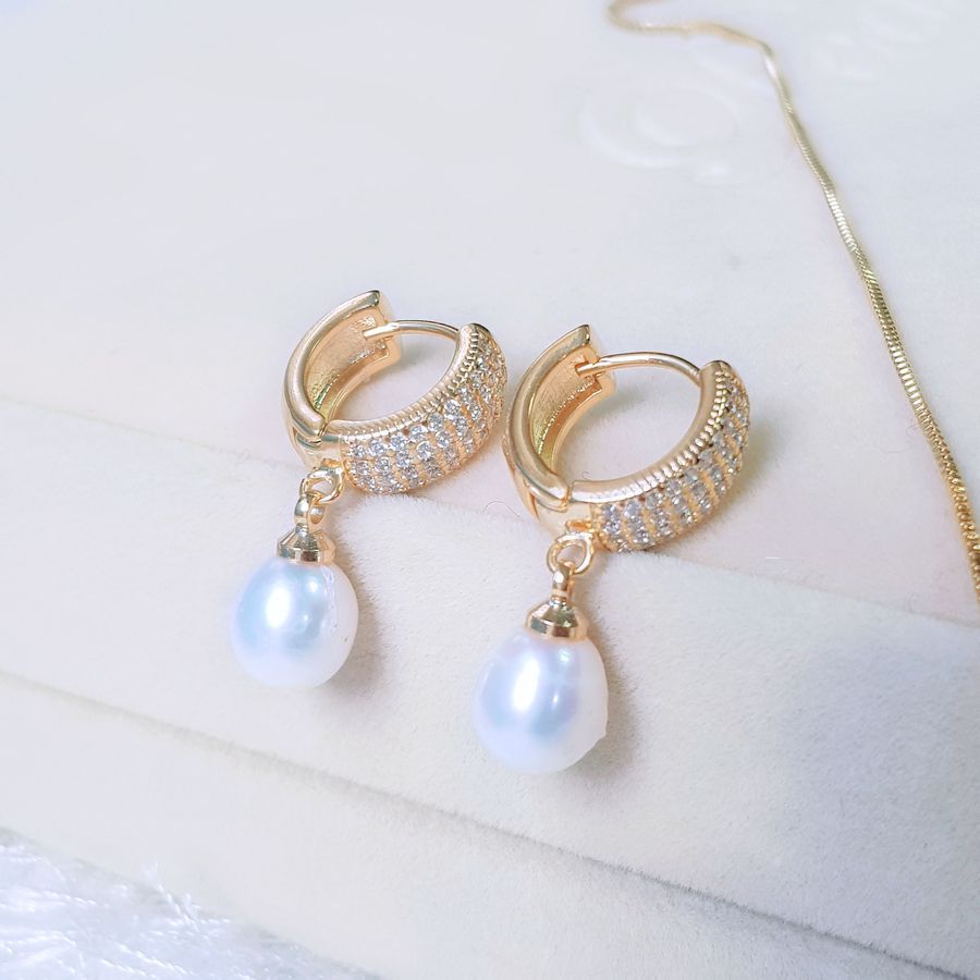 Bộ Trang Sức Ngọc Trai Nước Ngọt Thiên Nhiên Cao Cấp 4M - Kiểu Dây Chuyền Đính Đá - Ngọc Thiên Kim - KAITO PEARL - CTJ0501