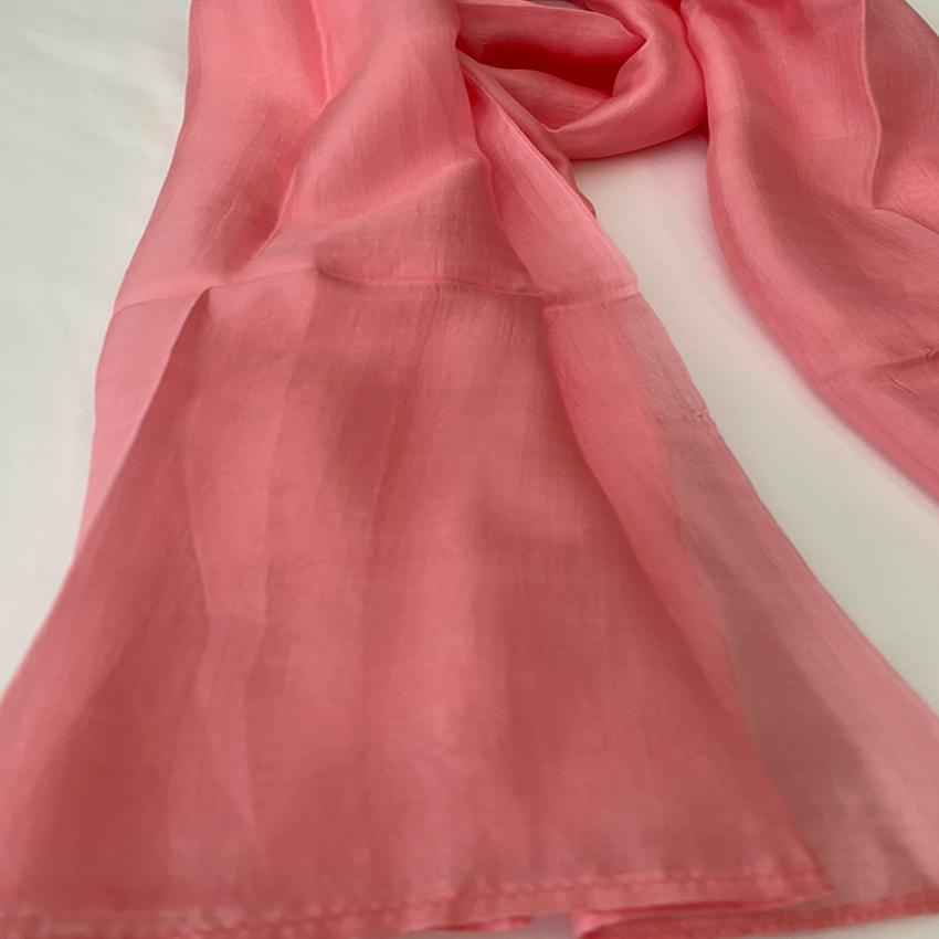 Khăn quàng cổ lụa tơ tằm trơn màu hồng phấn, 100%silk, hàng thủ công chất lượng cao