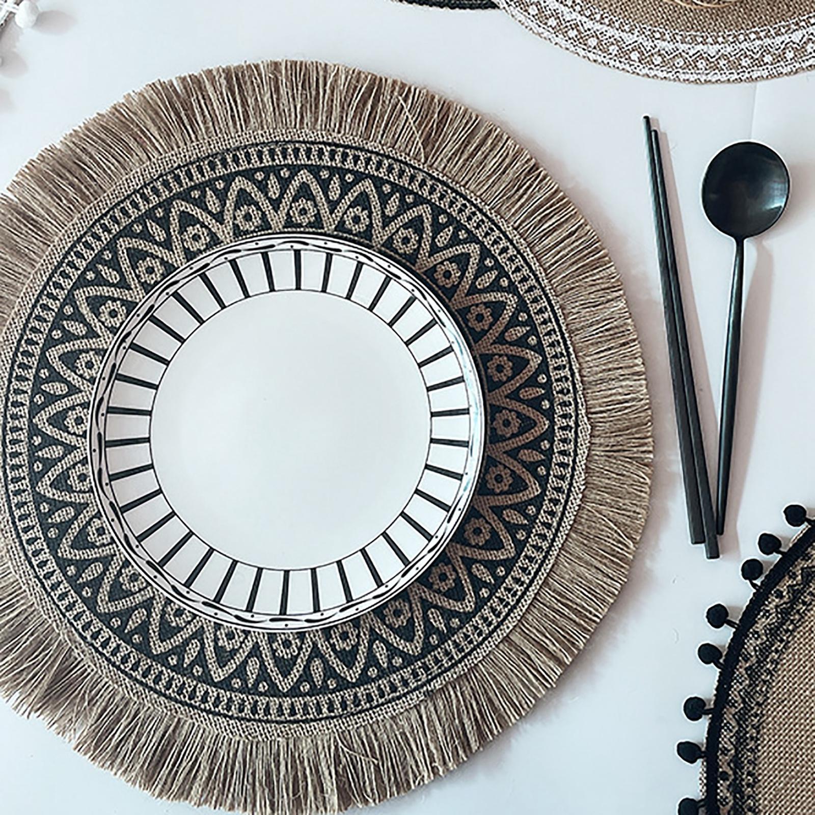 Placemats for Dining Table, Heat Resistant Stain Resistant Non-Slip Boho Style Woven Placemats, Durable Cotton Linen Place Mats Table Mats