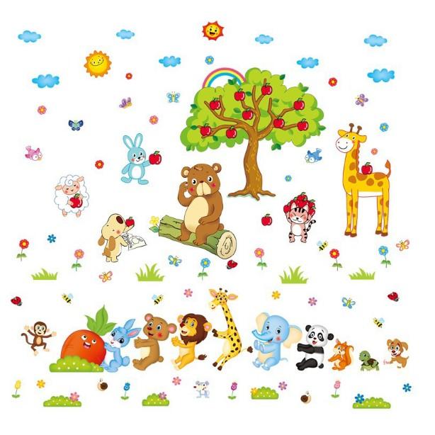 BỘ COMBO DECAL GHÉP ĐÔI TRANG TRÍ - Cây Táo vui nhộn kết hợp với Cà Rốt 01