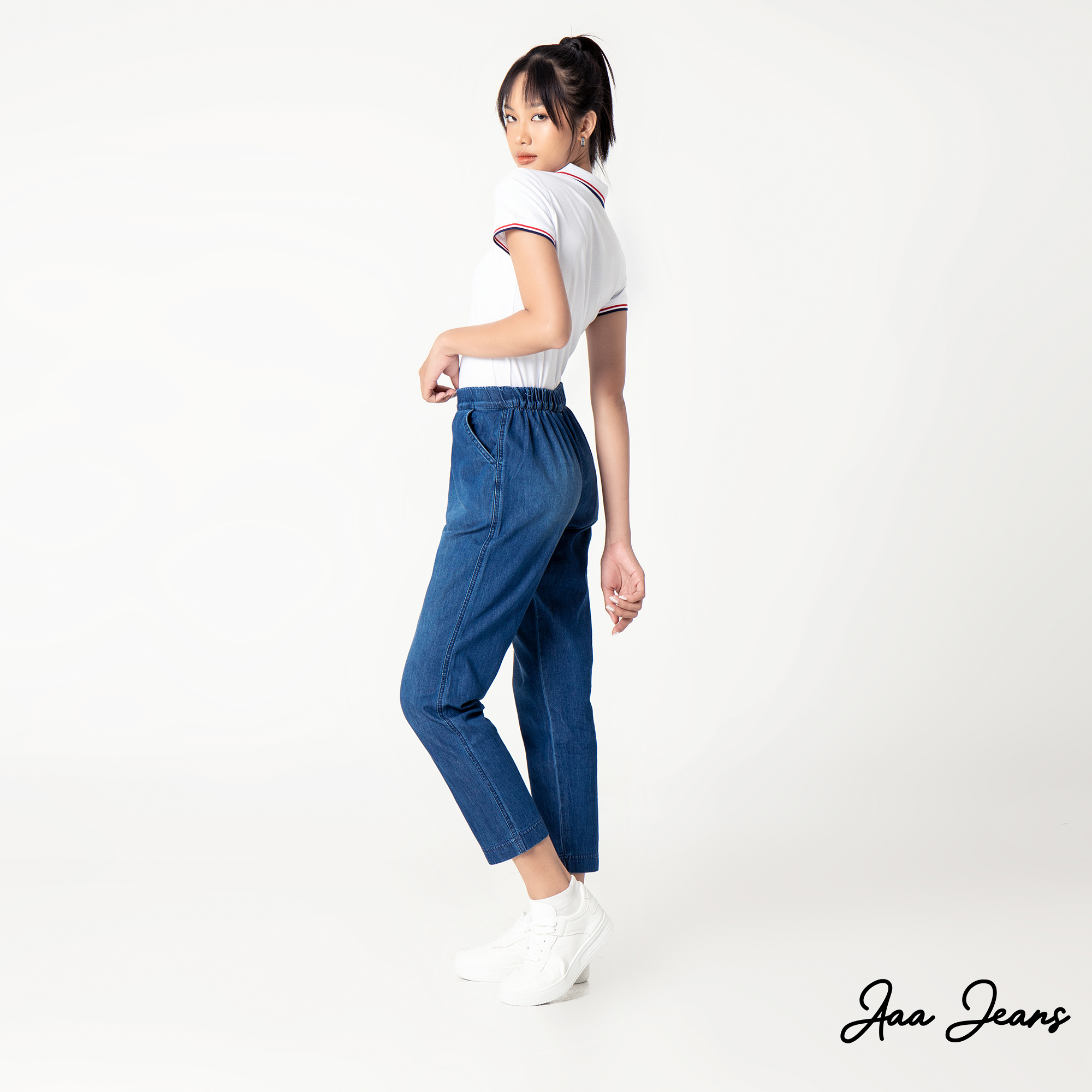 Quần Jeans Nữ Lưng Thun Ống Suông Relax Fit Aaa Jeans