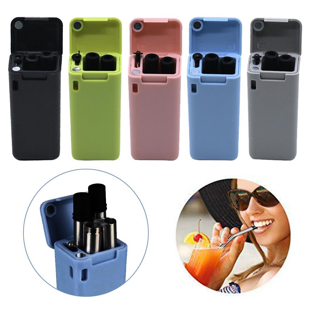4 Pcs Portable Reusable Collapsible Straws with Cleaning Brush Eco-friendly