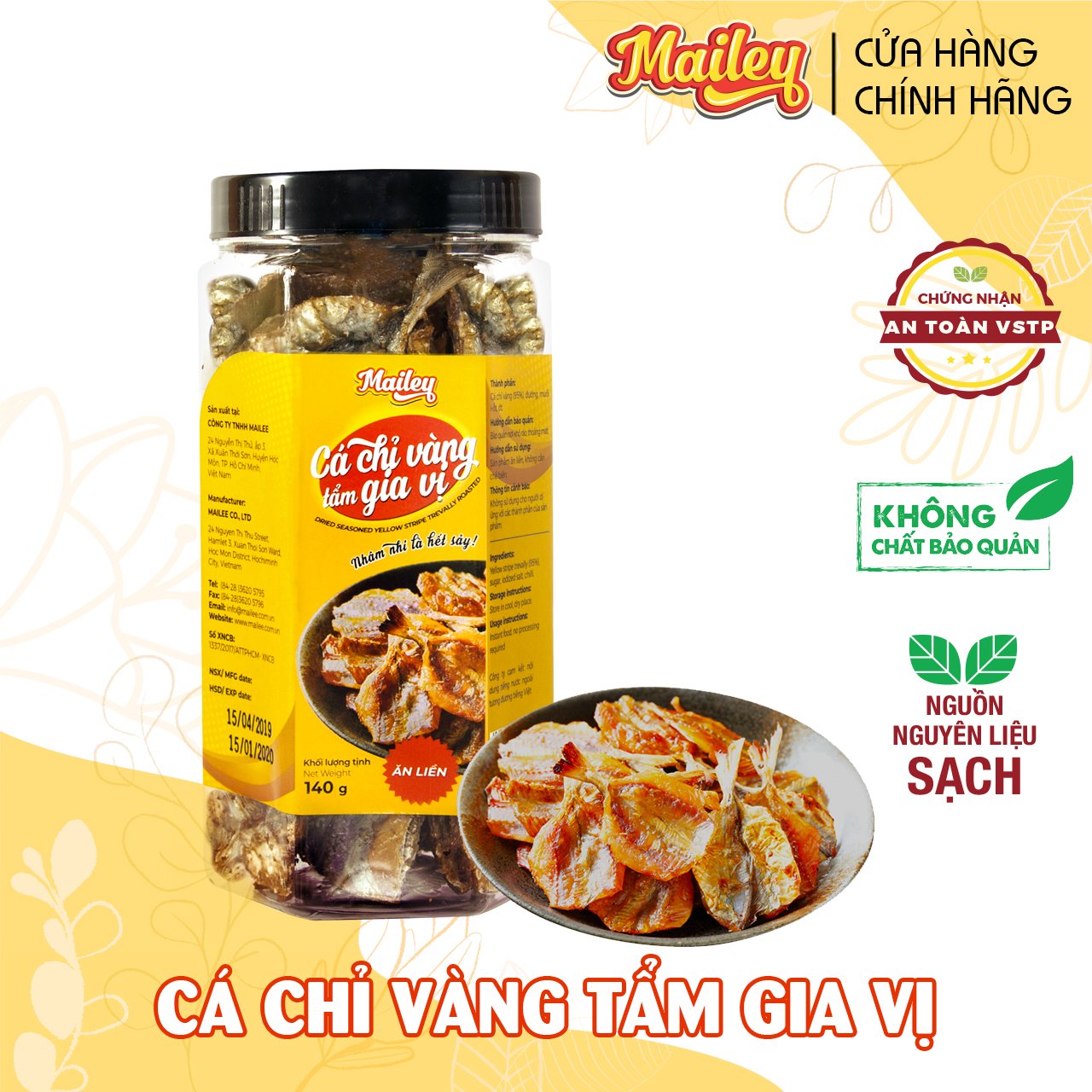 Cá chỉ vàng tẩm gia vị ăn liền MAILEY hũ 140G