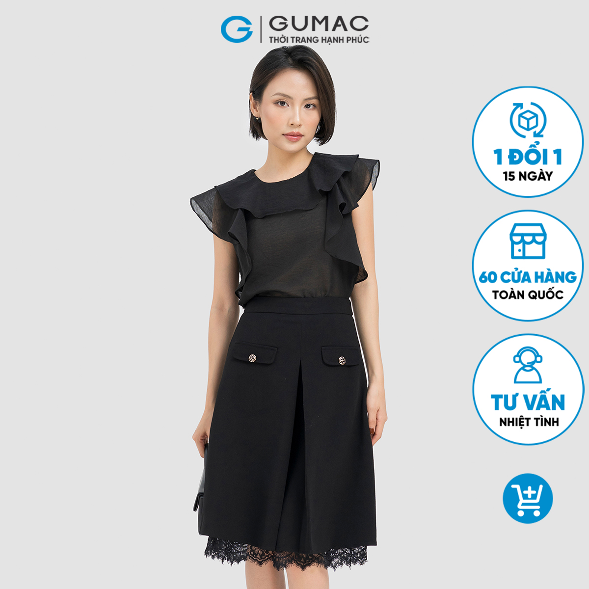 Chân váy phối ren Gumac LVD0403