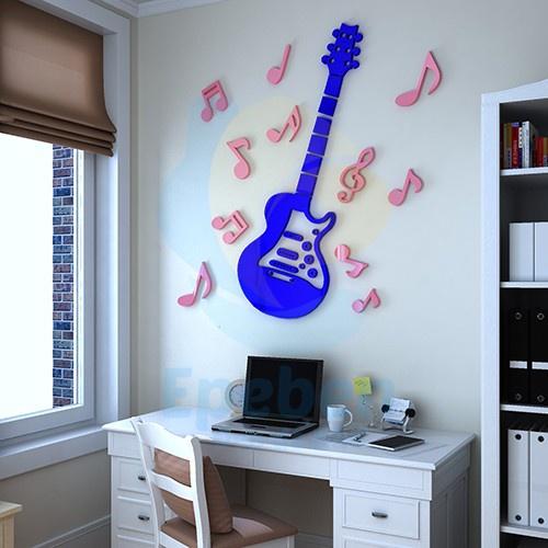 Tranh dán tường mica 3d decor khổ lớn electric guitar spirit rock trang trí phòng nhạc