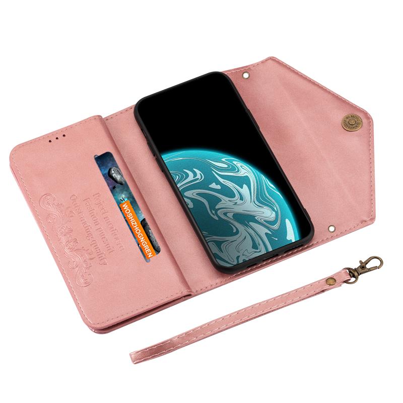 Bao da điện thoại mềm nắp lật có ngăn đựng thẻ có khóa kéo và dây đeo cho Samsung Note20 10+ Lite/A81 Pro/plus Note9 8