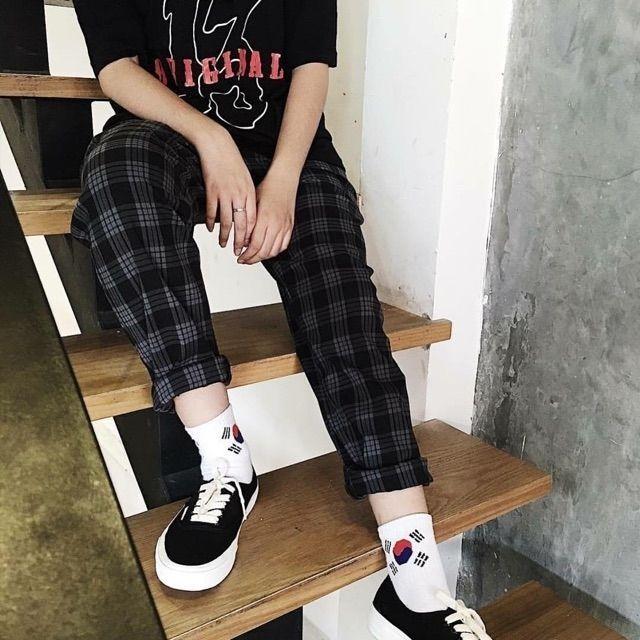 QUẦN SỌC CARÔ XANH ĐEN - PLAID PANTS KAKI UNISEX