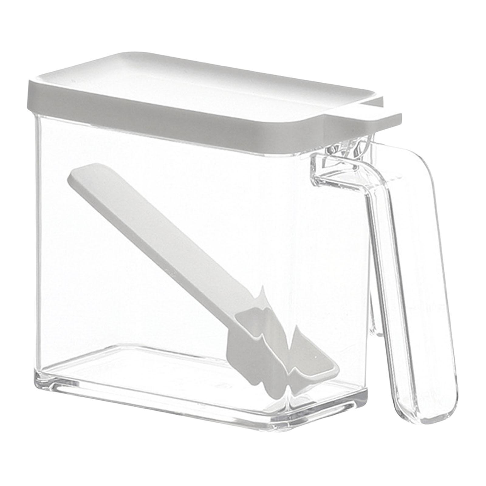 Transparent Salt Container Condiment Box with Cover and Spoon Durable