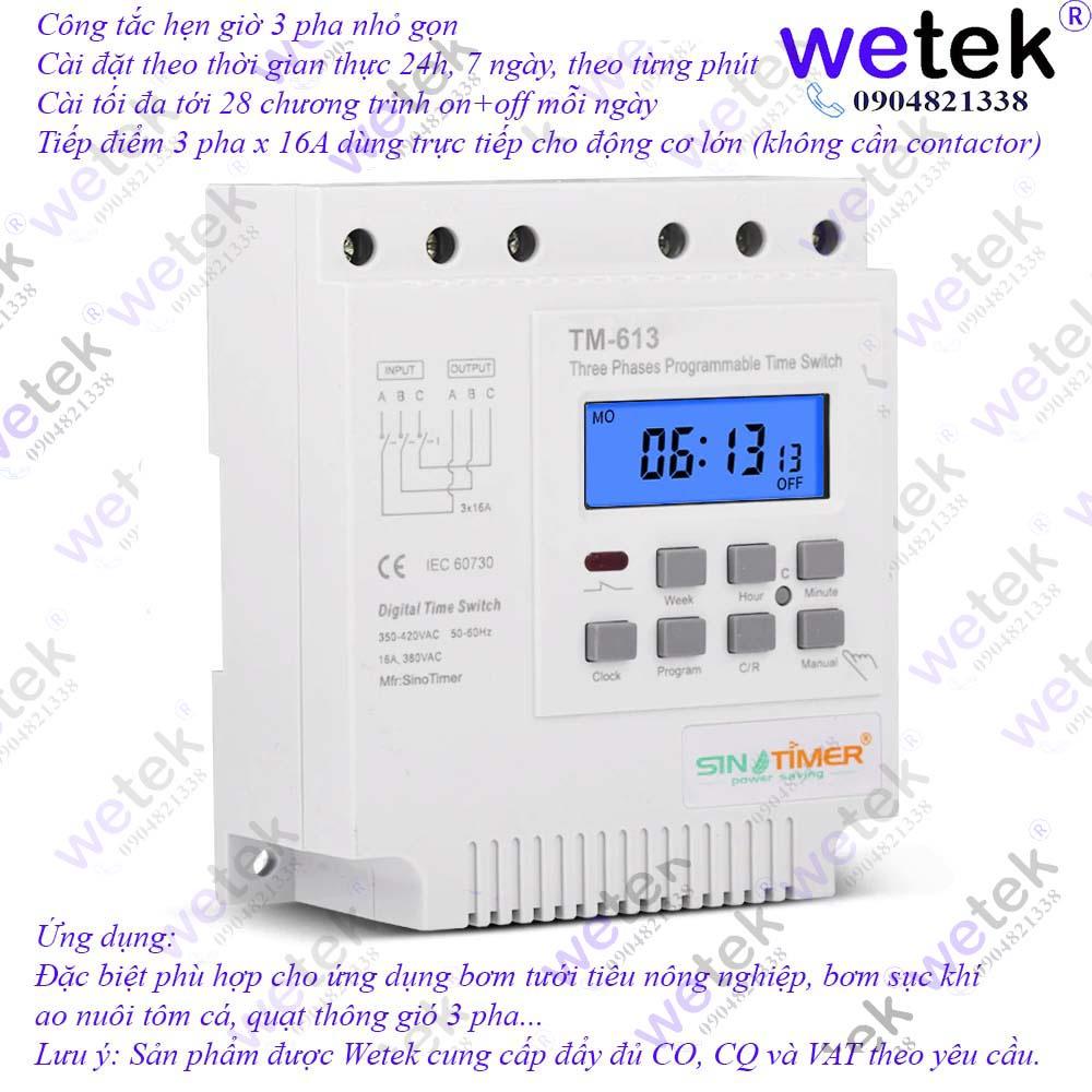 Công tắc hẹn giờ 3 pha TM-613 / TM613 Sinotimer, 3 pha 16A, 24h 7 ngày 28 chương trình mỗi ngày cho bơm 3 pha rẻ, bền