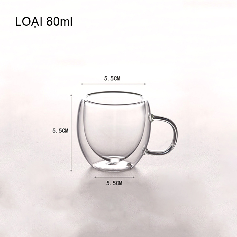 Cốc ly thủy tinh 2 lớp giữ nhiệt uống trà và café, có tay cầm loại 400ml-300ml-200ml-150ml-80ml tùy chọn