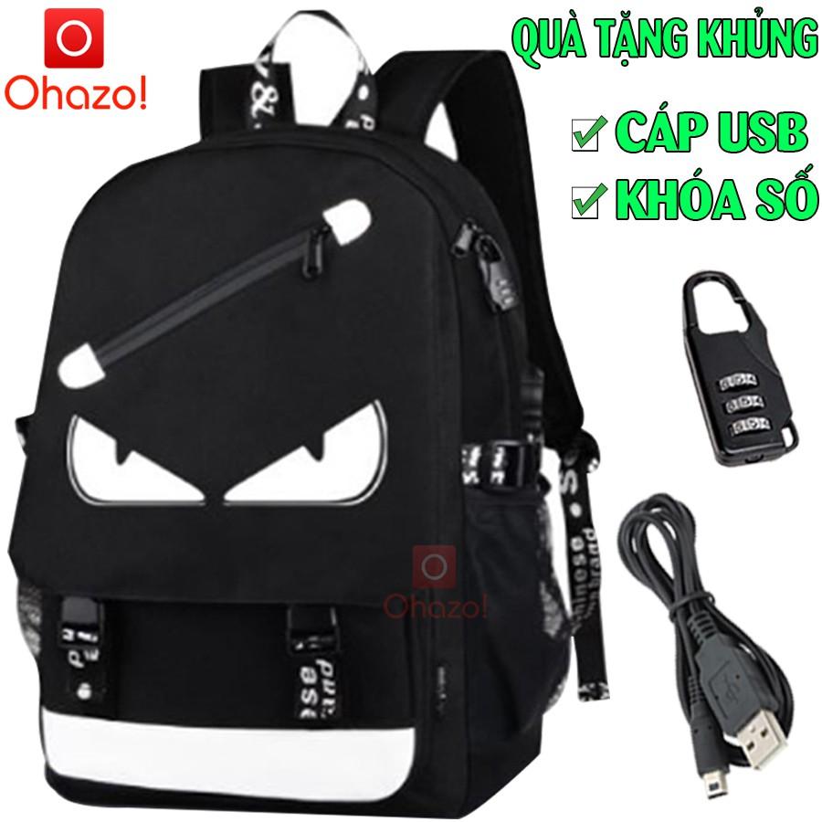 Balo nam nữ thời trang đi học đi chơi phát sáng Ohazo! hình Mắt - TẶNG cáp USB + Khóa số - Cặp đi học HOT nhất 2021