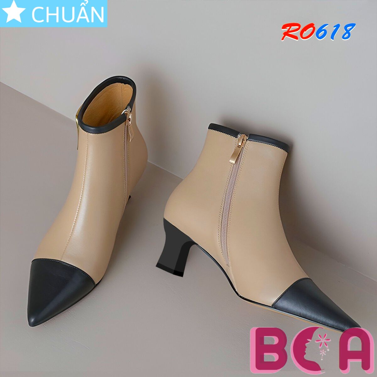 Bốt nữ cổ thấp 5p RO618 ROSATA tại BCASHOP mũi nhọn thời trang, phối mũi khác màu thân giày độc đáo sang chảnh