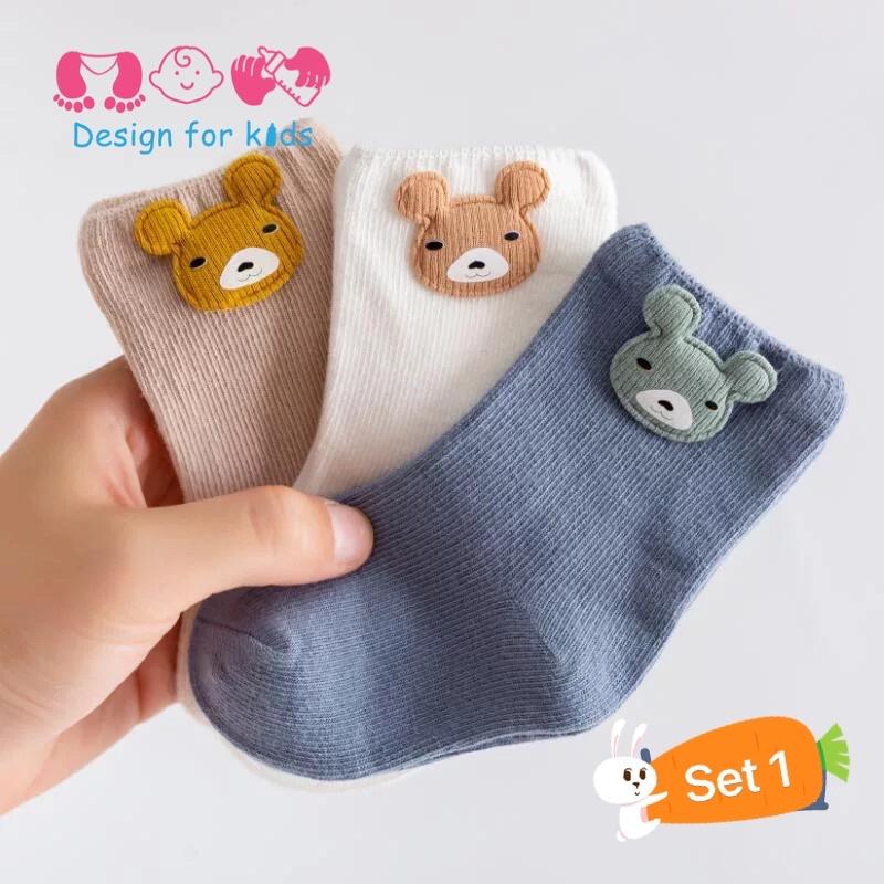 Set 3 đôi tất len đính họa tiết dễ thương cho bé trai và bé gái