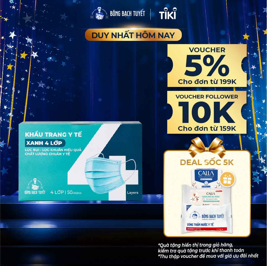 Khẩu trang Bông Bạch Tuyết 4 lớp xanh