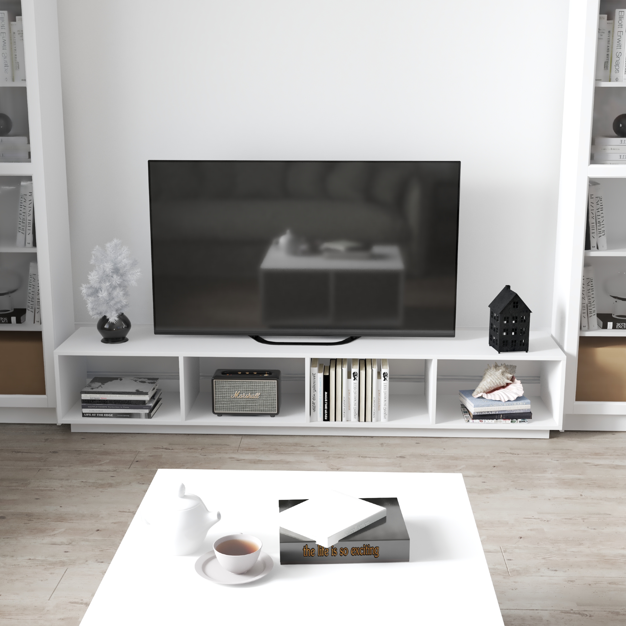[Happy Home Furniture] ZANE , Kệ TIVI 4 ngăn , 200cm x 40cm x 35cm ( DxRxC), KTV_020